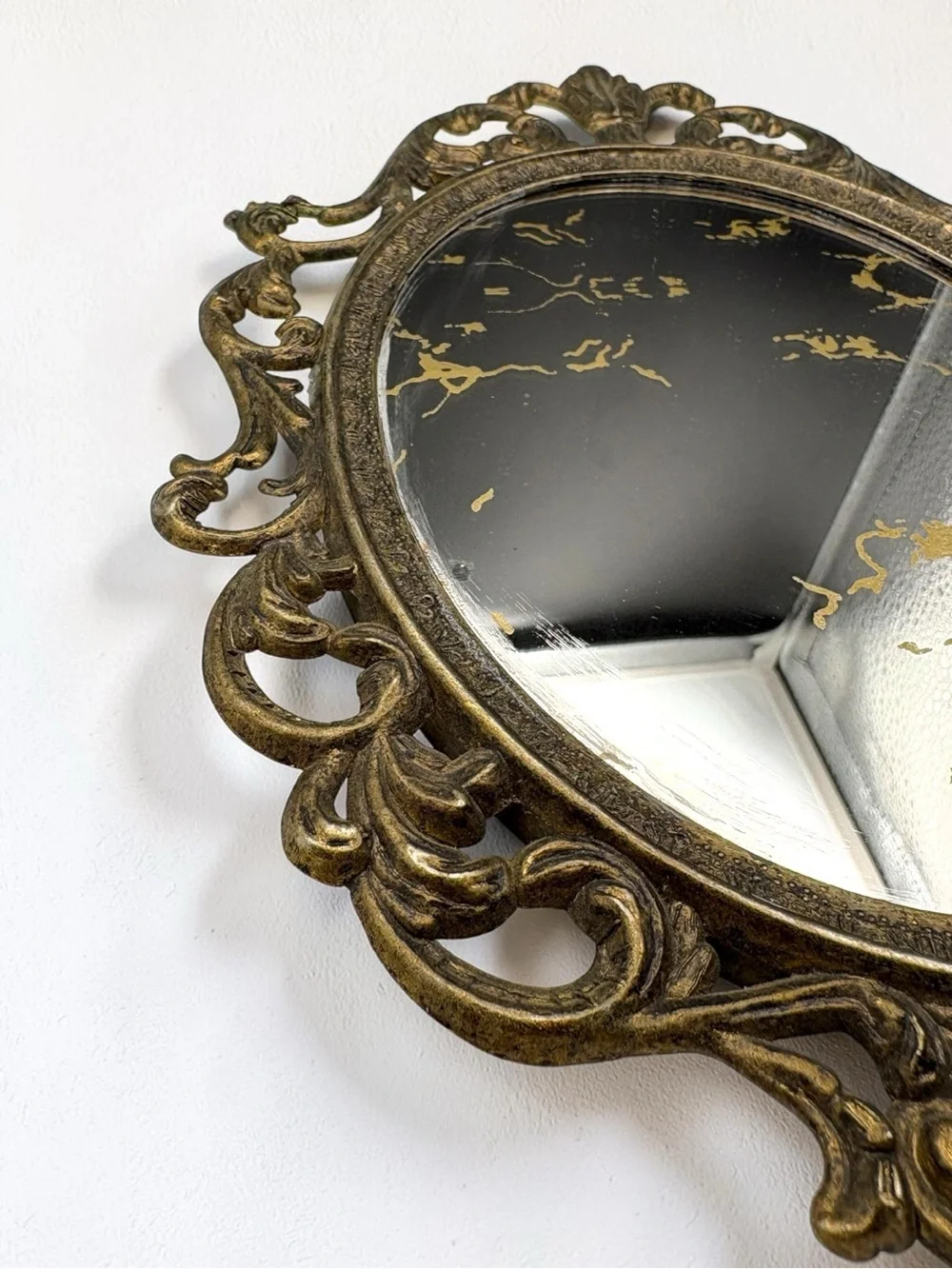 Vintage 60s Italian Regency Style Metal Ornate Oval Frame Wall Mirror 10” Vanity